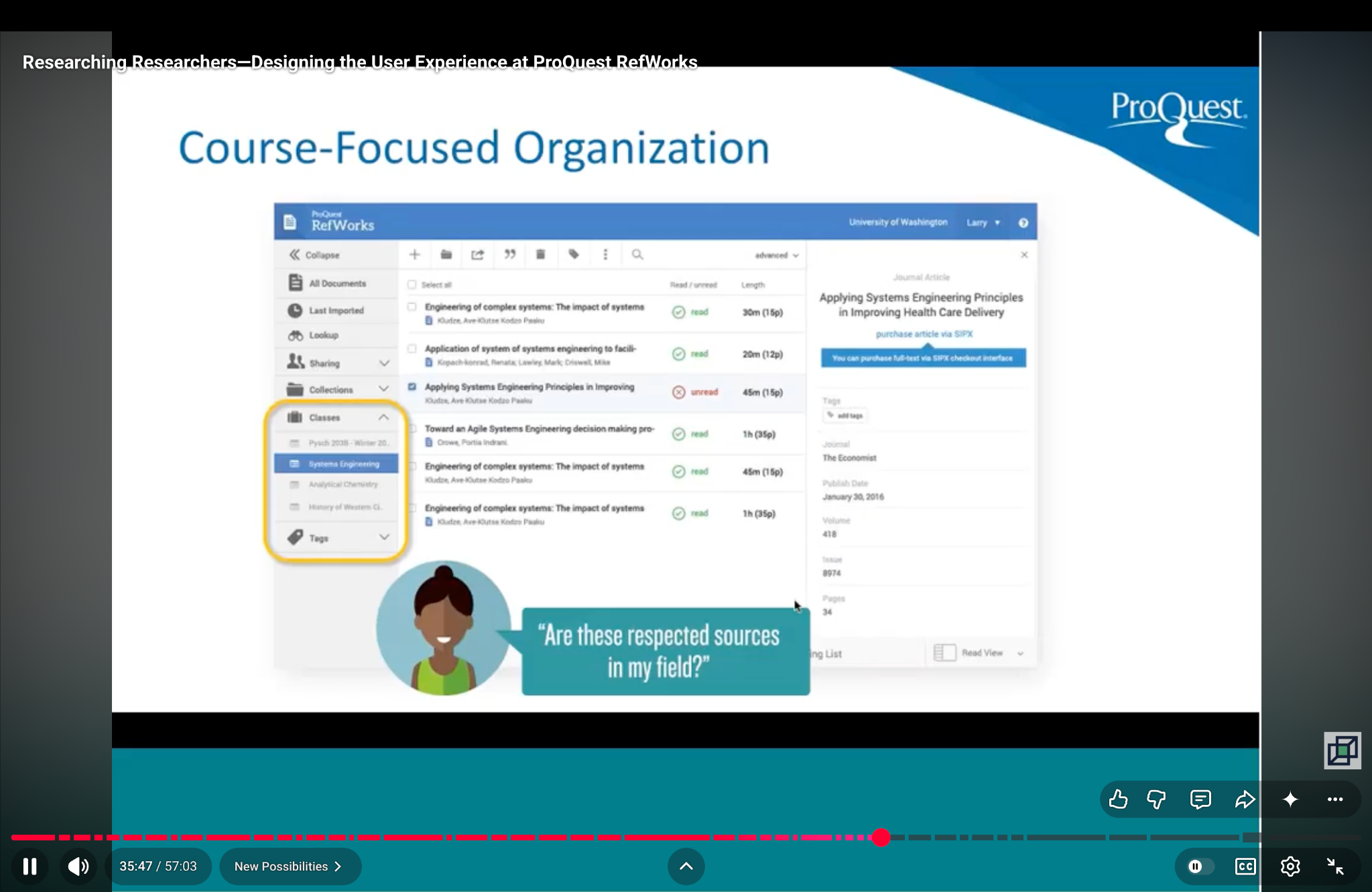 RefWorks concept for course-focused collections and shared sources