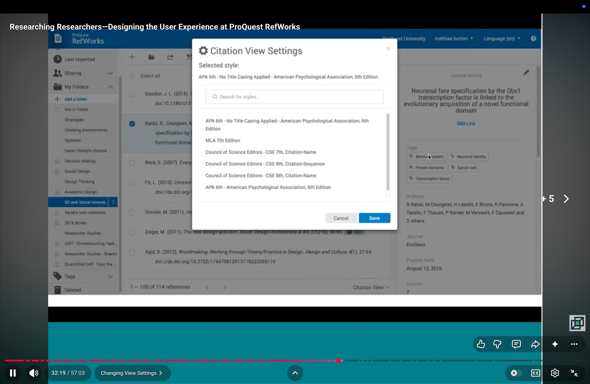 Redesigned RefWorks searchable citation style settings