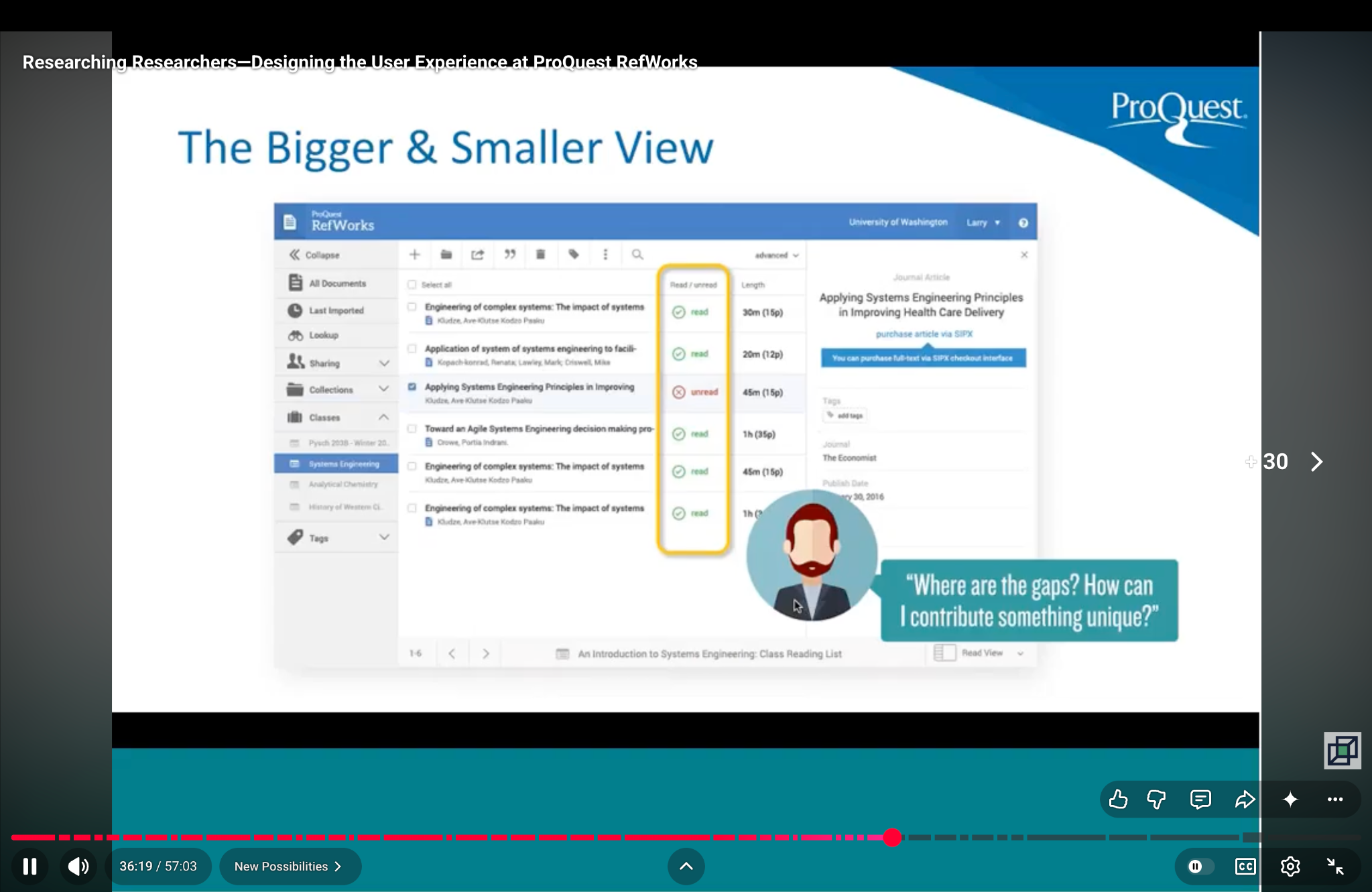 RefWorks concept using read state to support portfolio and item-level research decisions