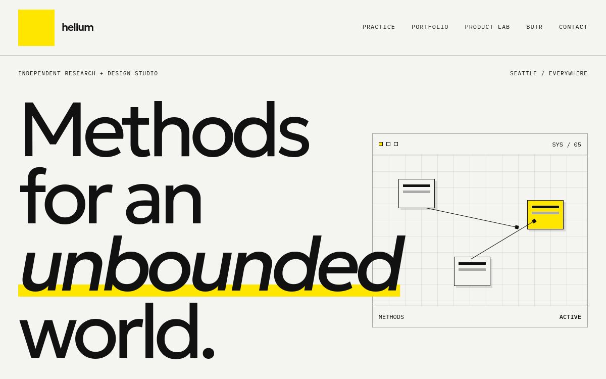 Helium Studio portfolio website homepage