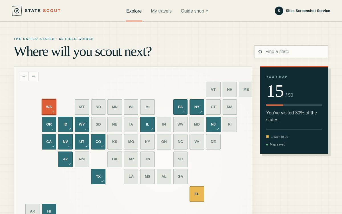 State Scout travel product homepage