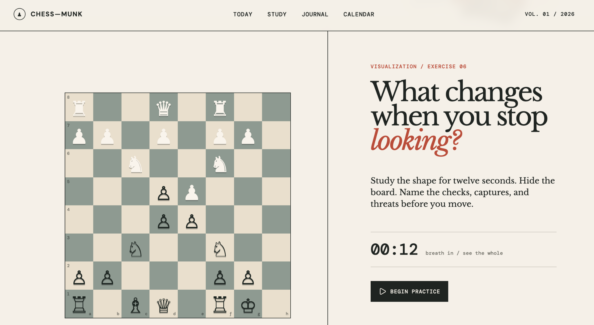 Chessmunk visualization exercise with a disappearing board
